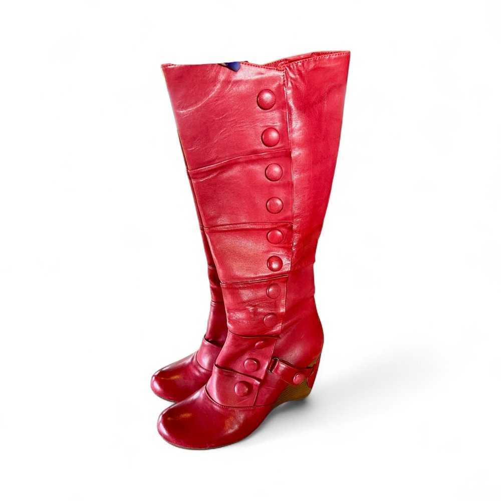 Miz Mooz Red Knee-High Buttoned Women's Boots